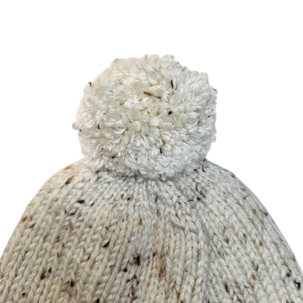 Winter Hat Handmade Speckled Cream Yarn Knit Pom Pom Beanie Womens Accessories